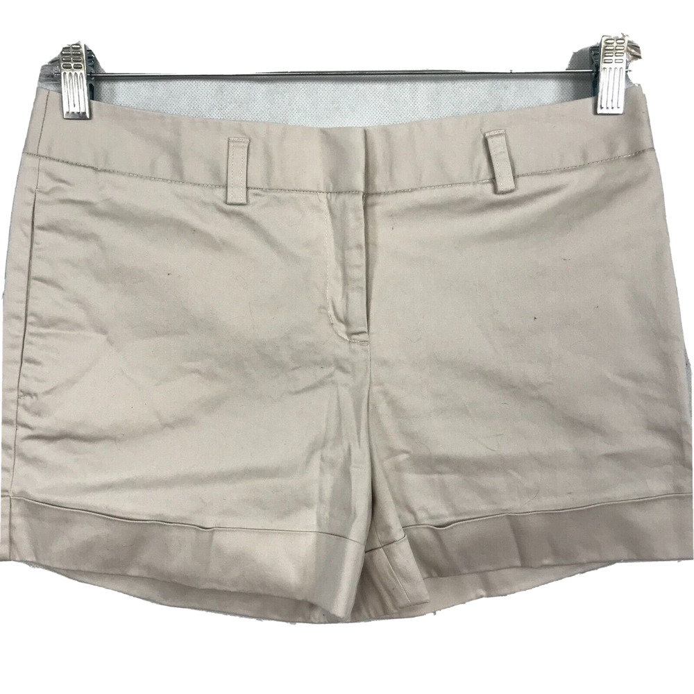 Express Shorts Womens Sz 6 Beige Tan Khaki Cotton Stretch Twill Chino Cuffed‎